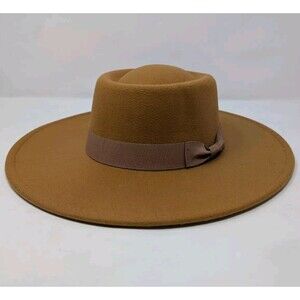 Odiva Wide Brim Panama Hat Fedora Cowboy Western Flat Brim Boho Khaki NWT